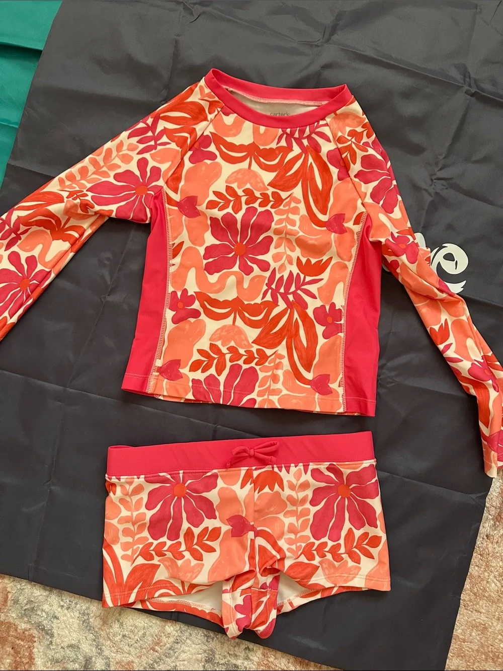 Carter's Coral, Pink Floral Rashguard Swim Set size 10. Nwt